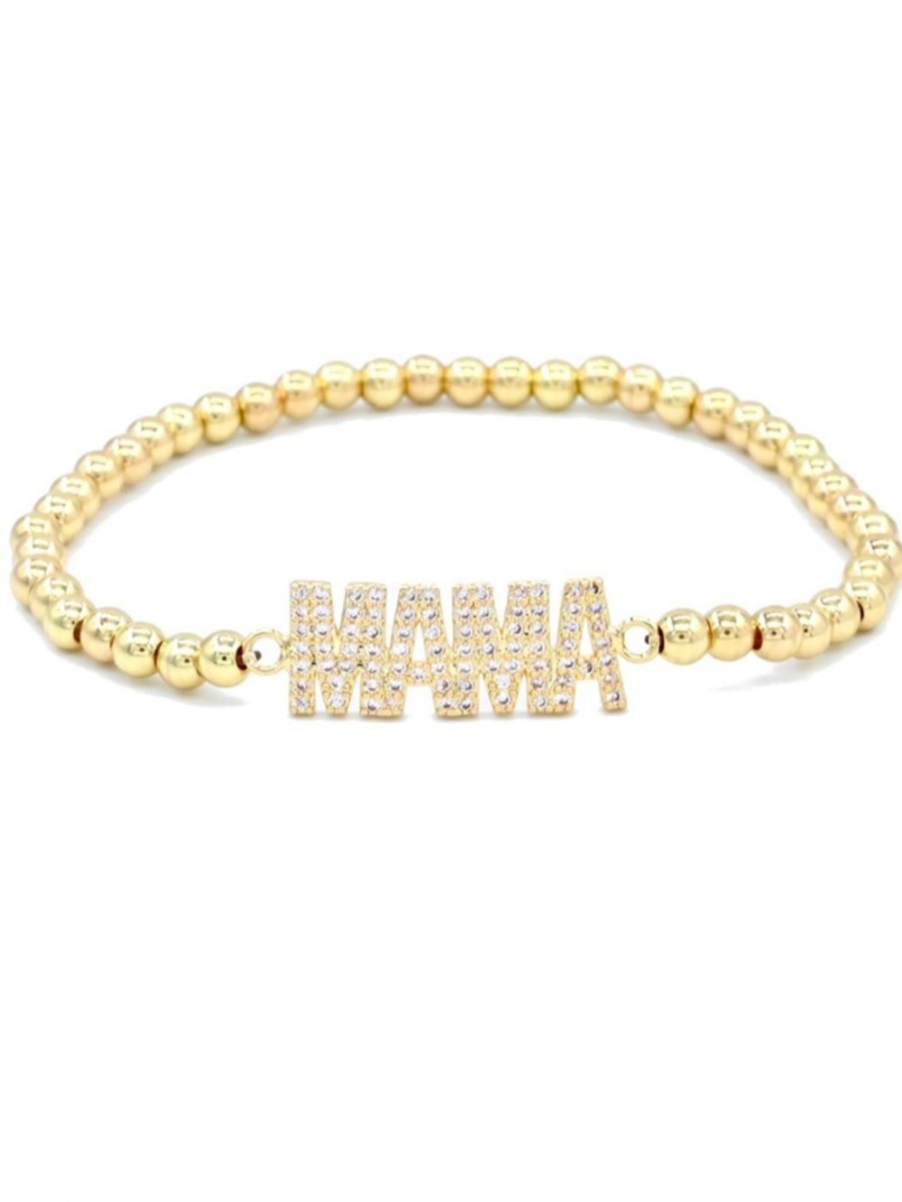 Gold 'MAMA' Beaded rhinestone Stretch Bracelet - Elegant Crystal Accent